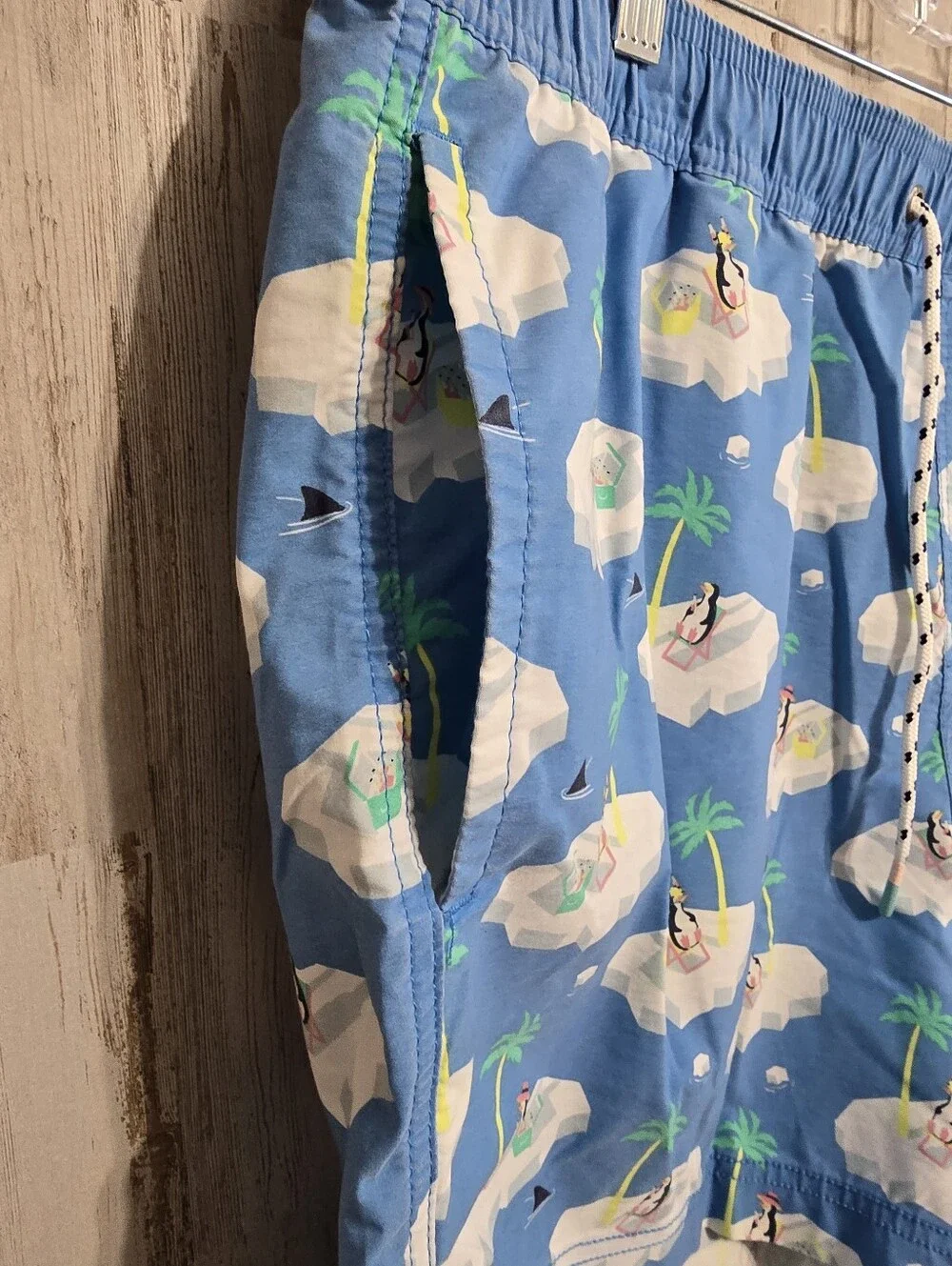 Party Pants Cold Chillin Blue Penguins Icebergs Swim Trunks Board Short Size XXL